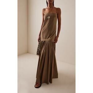 STAUD Ari Stretch-Cotton Maxi Dress Taupe - S